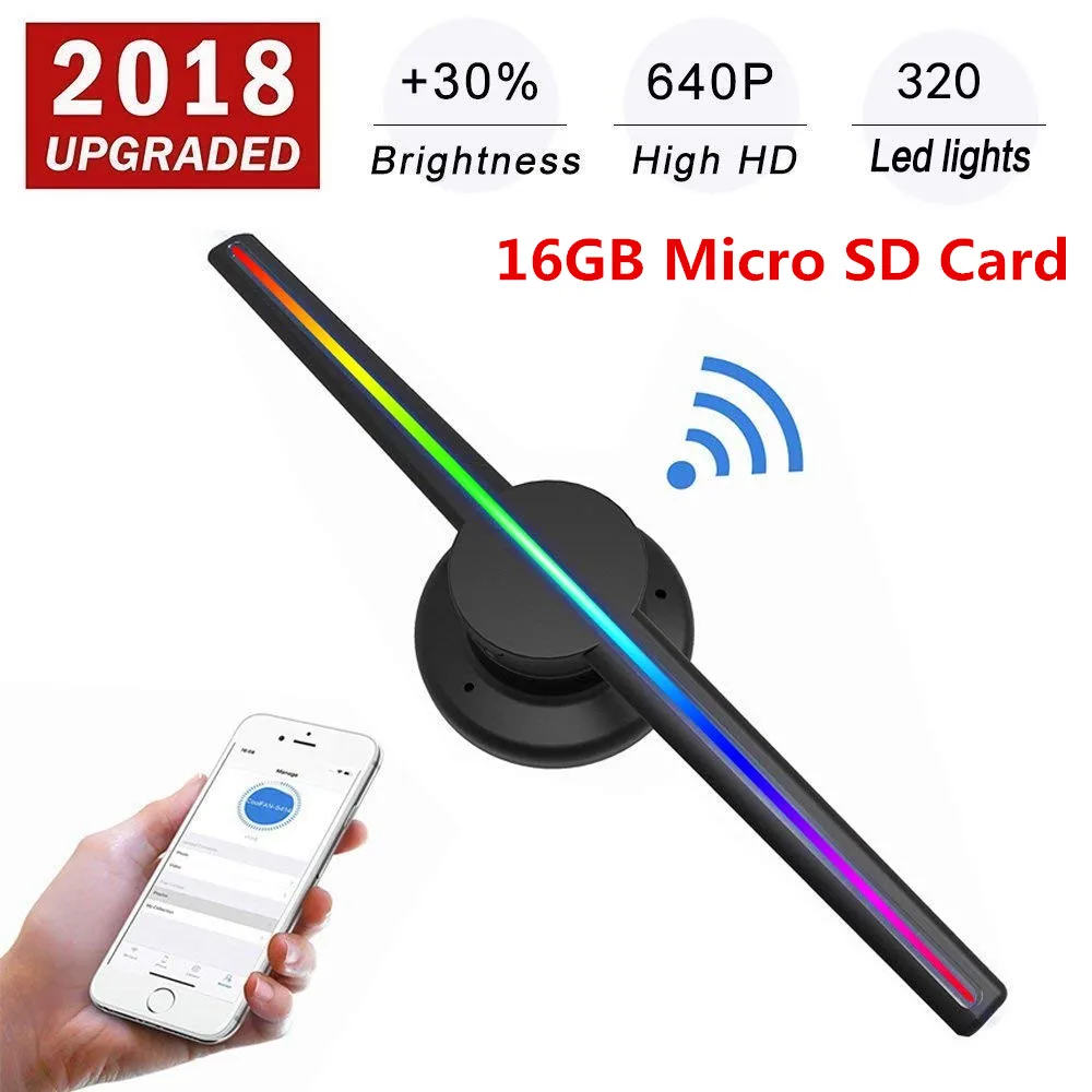 

Upgraded 42cm/16.54" Wifi 3D Holographic Projector Hologram Player LED Display Fan Advertising Light APP Control
