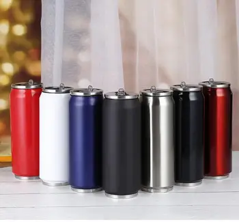 

50pcs 11oz 17oz Soda Cans Straws Cups Thermos Flask Double Walled Stainless Steel Vacuum Insulated mugs with Flip up Straw Cups