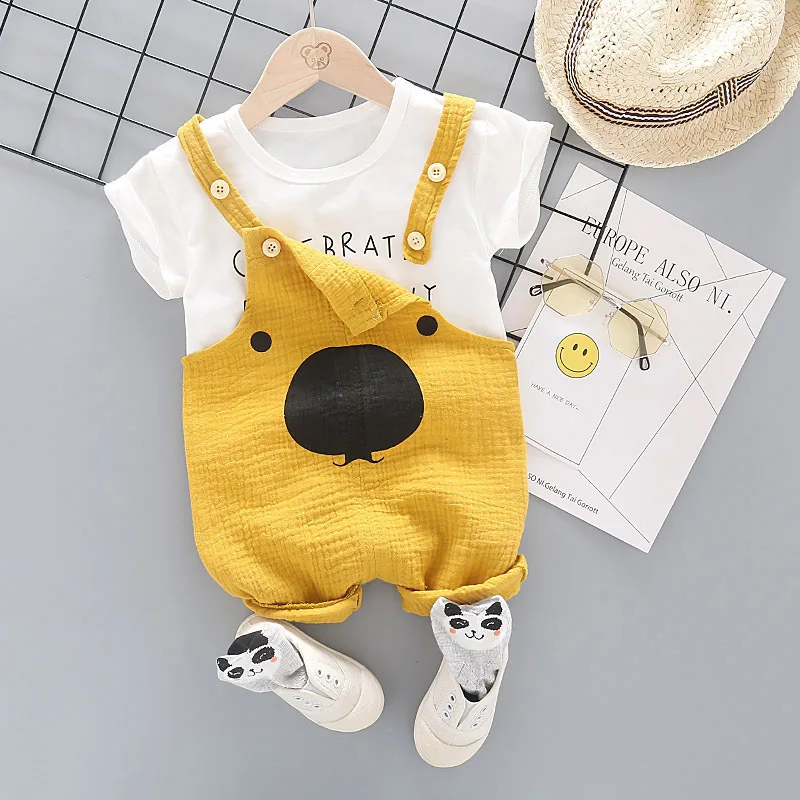Summer Baby Boys Girls Clothes Toddler Fashion Cartoon T Shirt Bib Shorts 2pcs/sets Infant Cotton Clothing Children Tracksuits