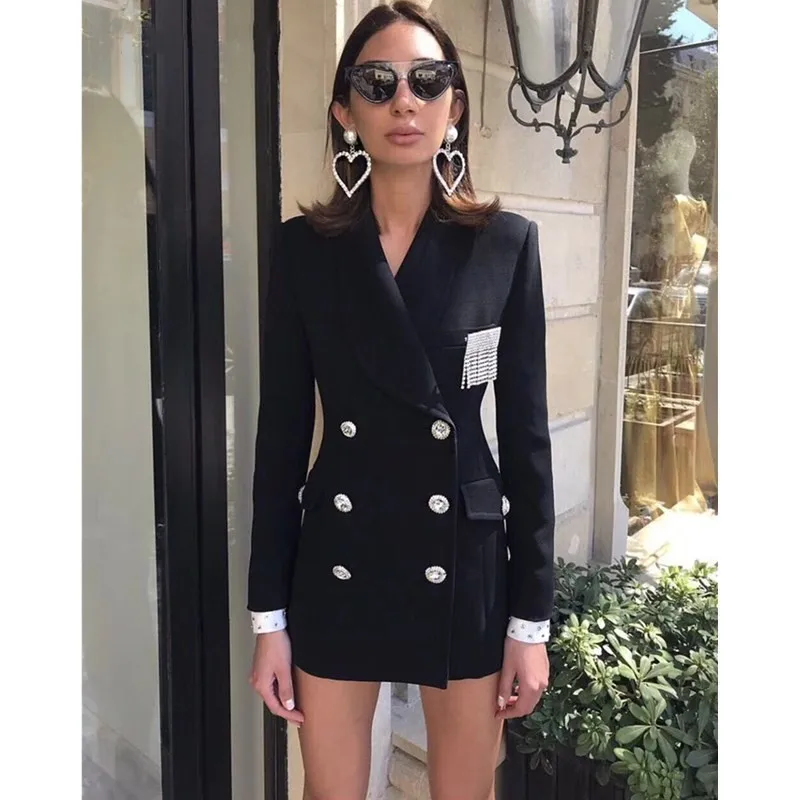 De Femelle blue Au Costume Du Sauvage Luxe Printemps Bleu Boutonnage Black Nouvelle Et Femme Slim 2019 Pad Strass Fit Blazer Double Début Épaule Noir Couleur x0SwqBdnf