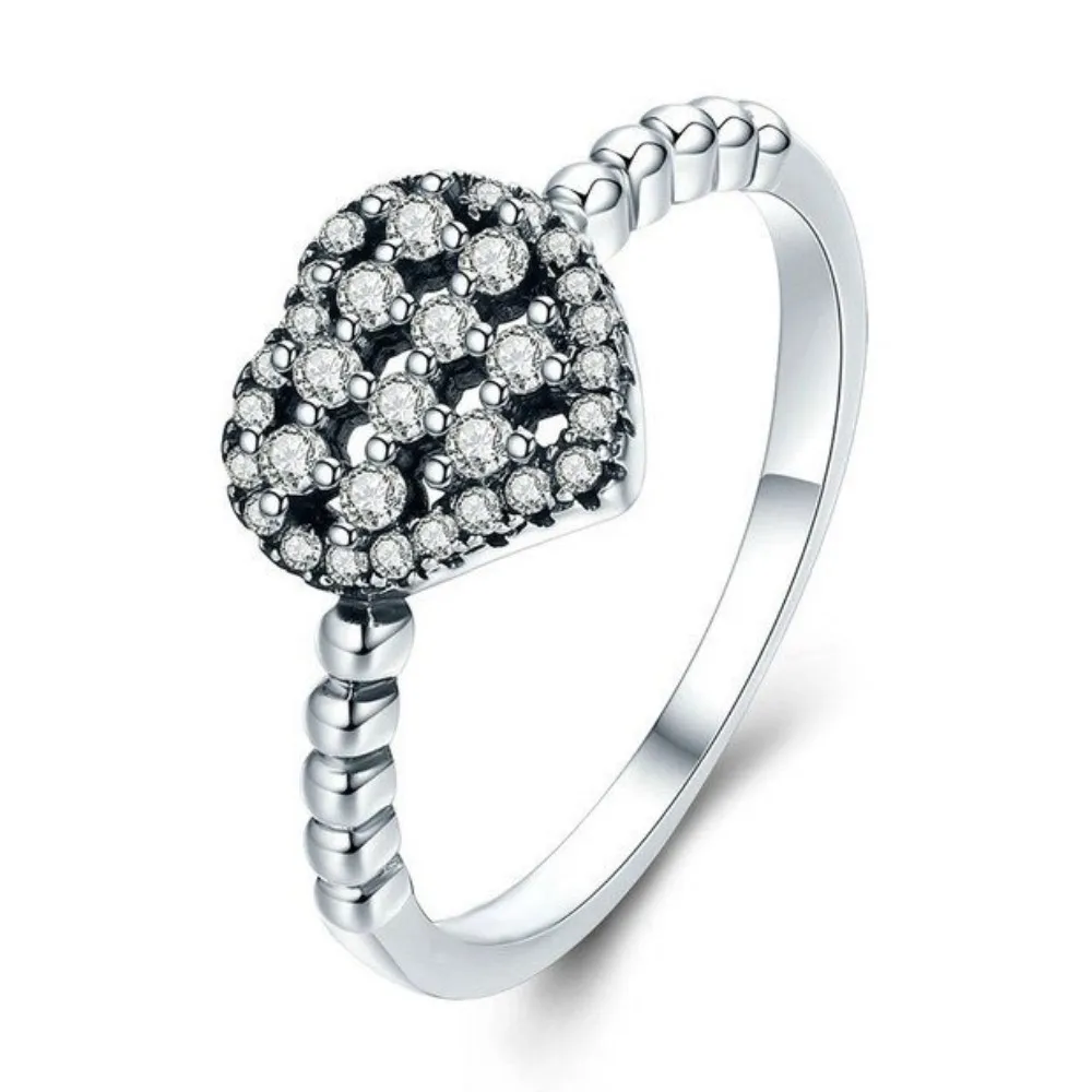 

Huitan Eternity Ring with Love Heart Design CZ Pave Setting Silver Plated Korean Jewelry Engagement Wedding Rings for Women