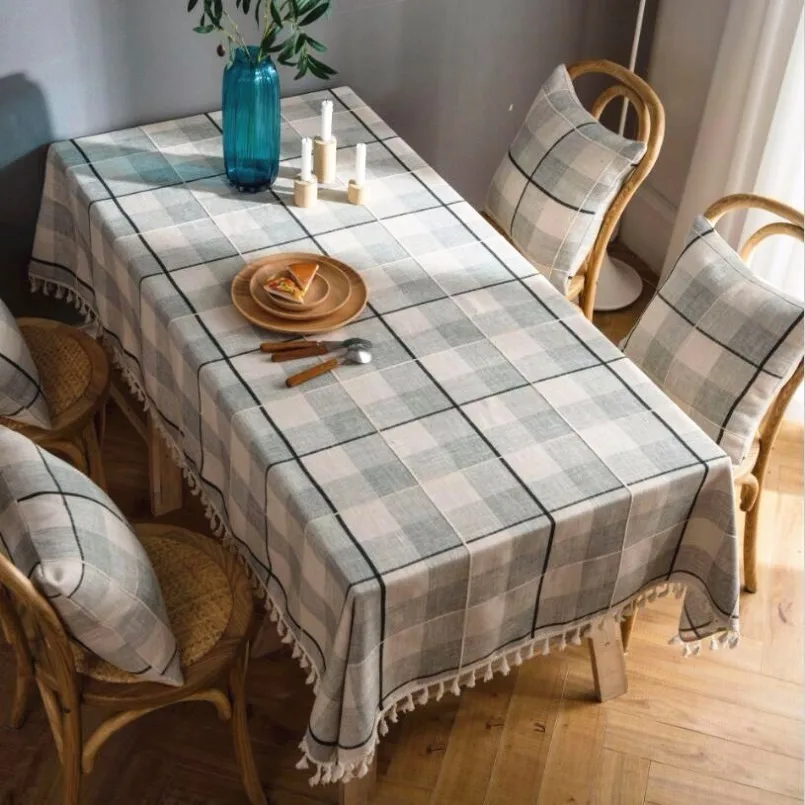 

New Tablecloth Plaid Embroidered Fringe Tablecloth Cotton And Linen Europe Tablecloth For Table Rectangular New Year Table Cover