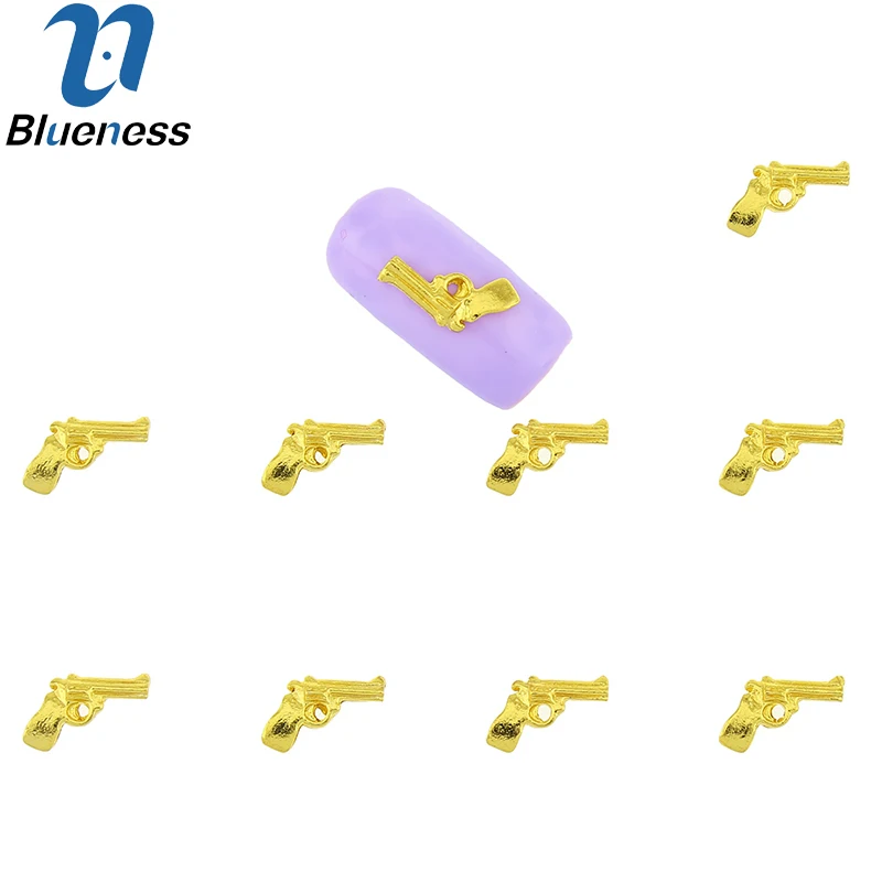 Blueness 10 шт/партия 3D пистолет дизайн ногтей украшения Мода DIY Блестки золото сплав