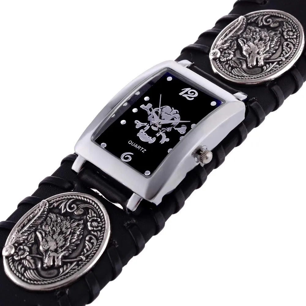 Высокое качество бренд уникальный череп кварцевые часы в стиле панк роскошные кожаные спортивные часы Relogio Masculino
