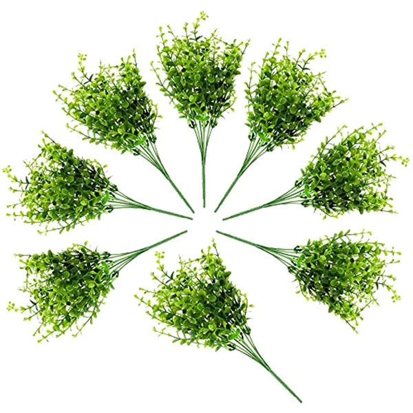 

Artificial Shrubs (8-Pack); Faux Plastic Leafy Green Imitation Boxwood Plants for Decorating Indoor Outdoor