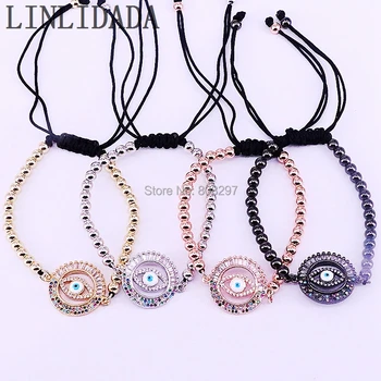 

New 8Pcs Fashion Micro Pave CZ Round eye Beads & 4mm Copper Beads Braiding Macrame Bracelet For Men Women