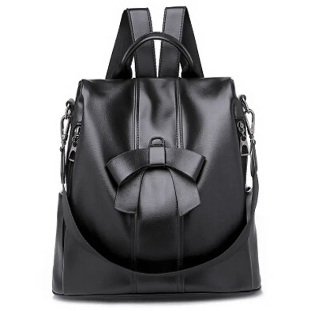 

Women Girls Ladies Black Bowknot Backpack Travel Shoulder Bag Zipper PU Leather Backpack