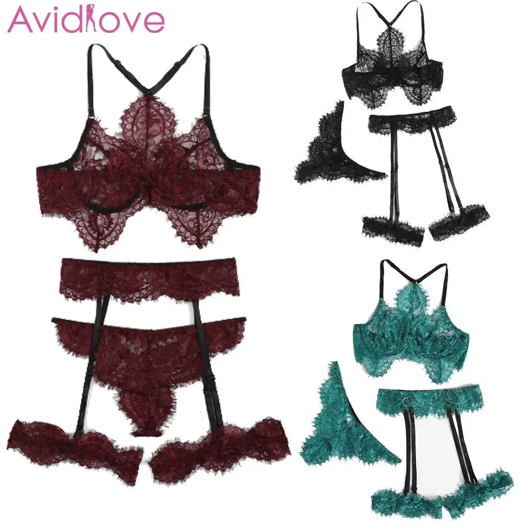Комплект нижнего белья Avidlove прозрачный кружевной бюстгальтер без косточек с