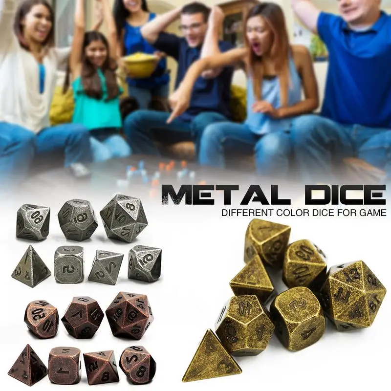 

Dungeons & Dragons 7pcs/set Creative D4-D20 RPG Game Dice D&D Metal Dice DND Different Color
