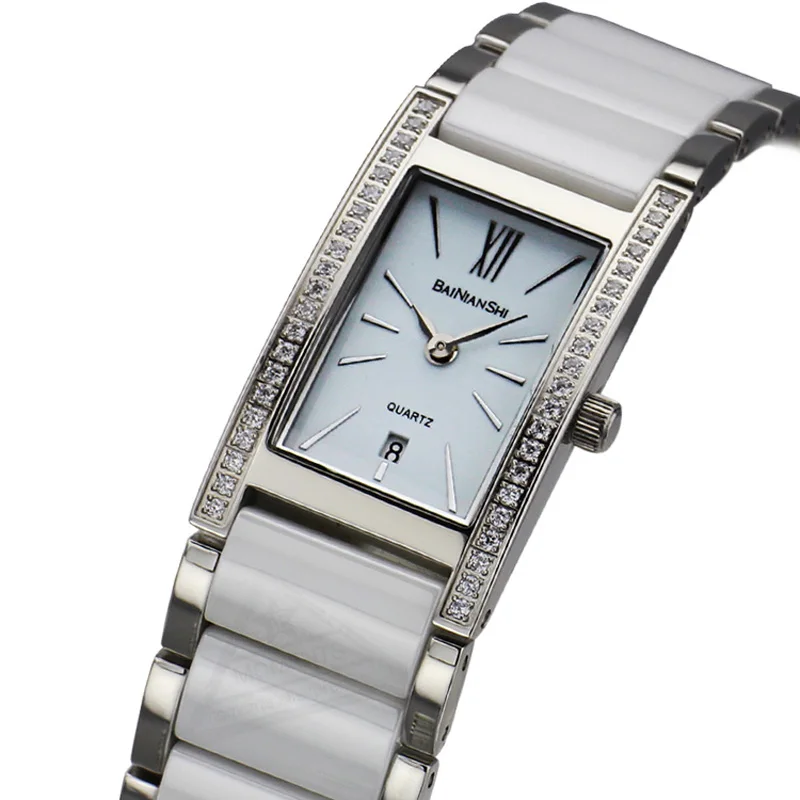 Женские керамические часы с роскошным циркониевым камнем, женские наручные часы с эмалевым ремешком, женское платье, браслет