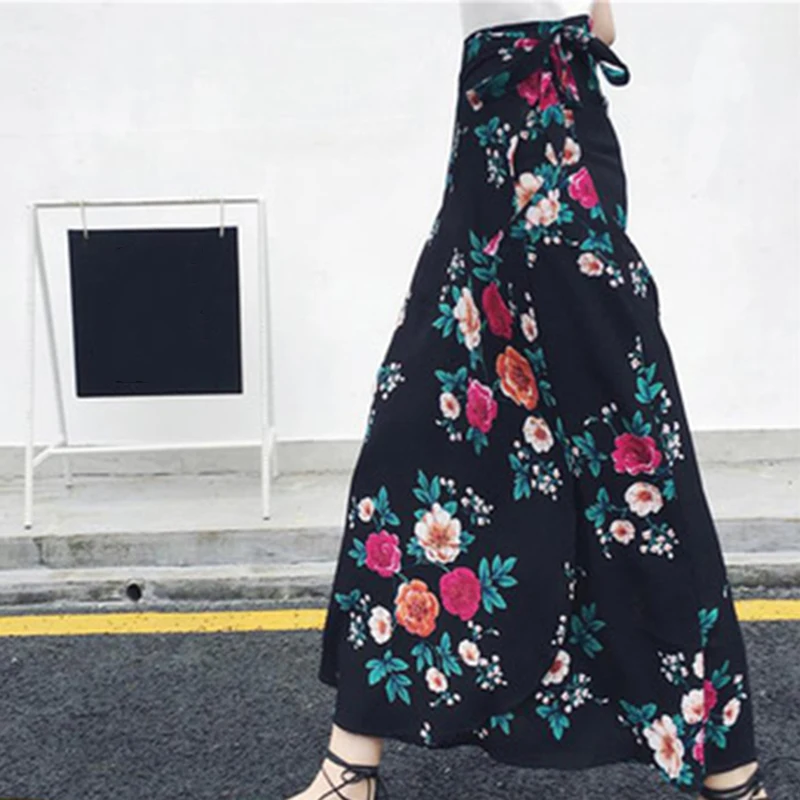 

Women Bohemia Chiffon High Waist Summer Beach Long Maxi Dress Floral Split Skirt