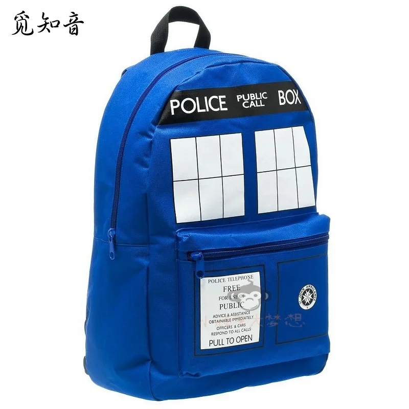 

Free Shipping Doctor Who Tardis Cartoon Student School Bag Work Bags Men Police Box Backpacks For Gift