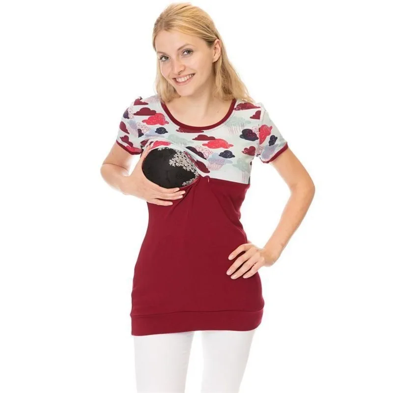 Maternity Clothes Women Nursing Top Printed Short-sleeved Tshirt Women Clothes On Pregnant Women Lactating Breastfeeding Clothes