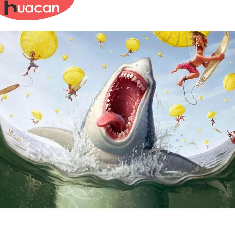 

HUACAN 5D DIY Full Square Diamond Painting Animal Shark Rhinestone Mosaic Diamond Embroidery Cross Stitch Home Decor Gift