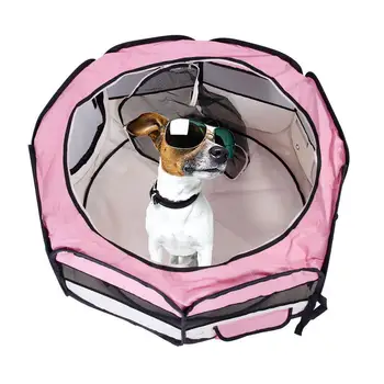 

Pet Dog Fence 36" Portable Foldable 600D Oxford Cloth & Mesh Pet Safety Playpen Fence With Eight Panels 39cm*39cm Pink New