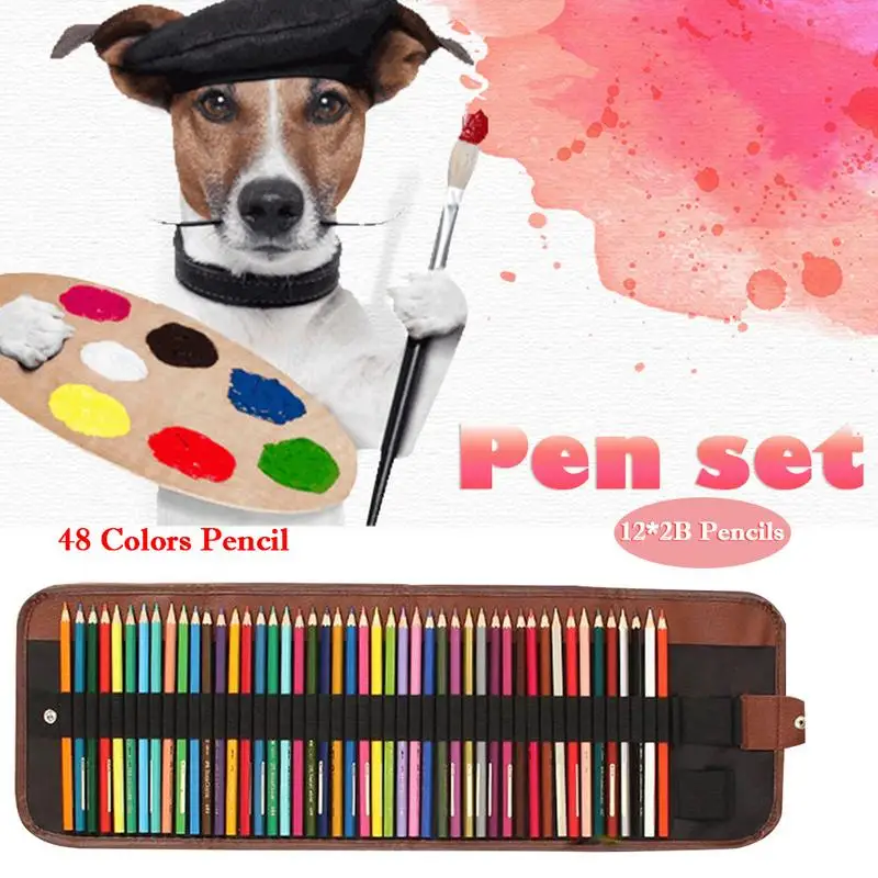 

Creative Colorful Pencil Pencil Bag Water Soluble Color Pencil 48 Colors Pencil Student's Secret Garden Painting Pen Set