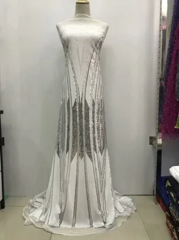 

French Sequin Lace Fabric 5yard 2019 African Lace Fabric With Sequins High Quality Silver White Sequin Fabric For Sewing Dresses