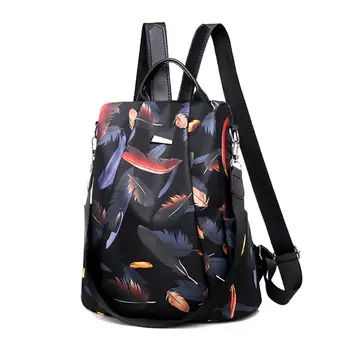 

Anti-thief Feather Print Backpack Female Oxford Cloth Waterproof Travel Casual Schoolbag