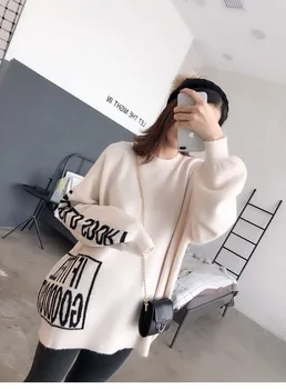 

Autumn Winter Maternity Sweaters Letter Print Loose Casual Maternity Pullover Knitted Round Neck Long Fashion Pregnancy Sweater