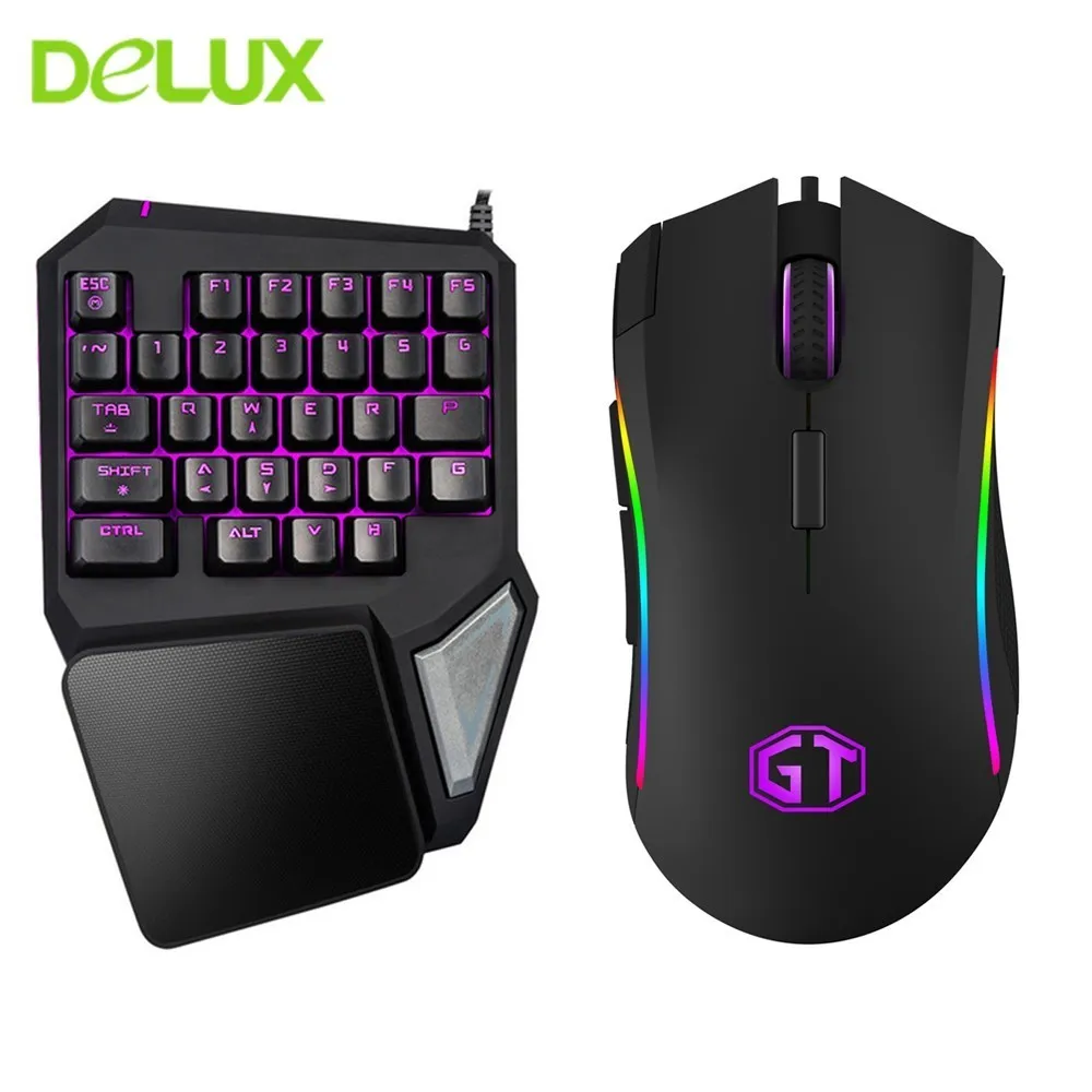 Проводная игровая мышь Delux Combo 4000 DPI с одной рукой T9 Pro эргономичная клавиатура