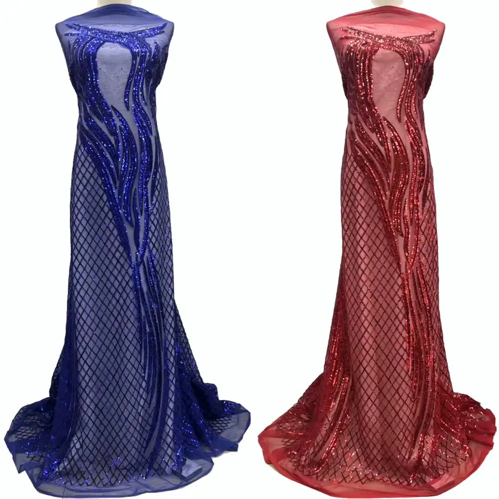 

2019 Latest Nigerian Lace Fabric High Quality African Sequin Lace Fabric Shiny Wedding Dress Fabric African French Tulle Lace