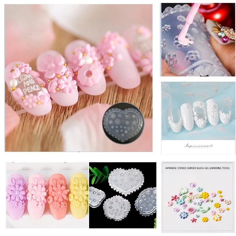 

1pc Nail Art Mold Silicone 3D DIY Polish Popular Tool Flower Daisies Acrylic Nails Tips Nails Carving Stamping Nail Art Template