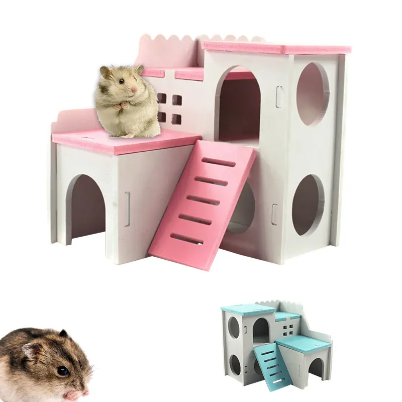 

1pc Pet Guinea-pig Double Layer Castle Pets Hamster House Bed Cage Funny Climb Toys Nest Loft Bed Pink Blue Drop Shipping