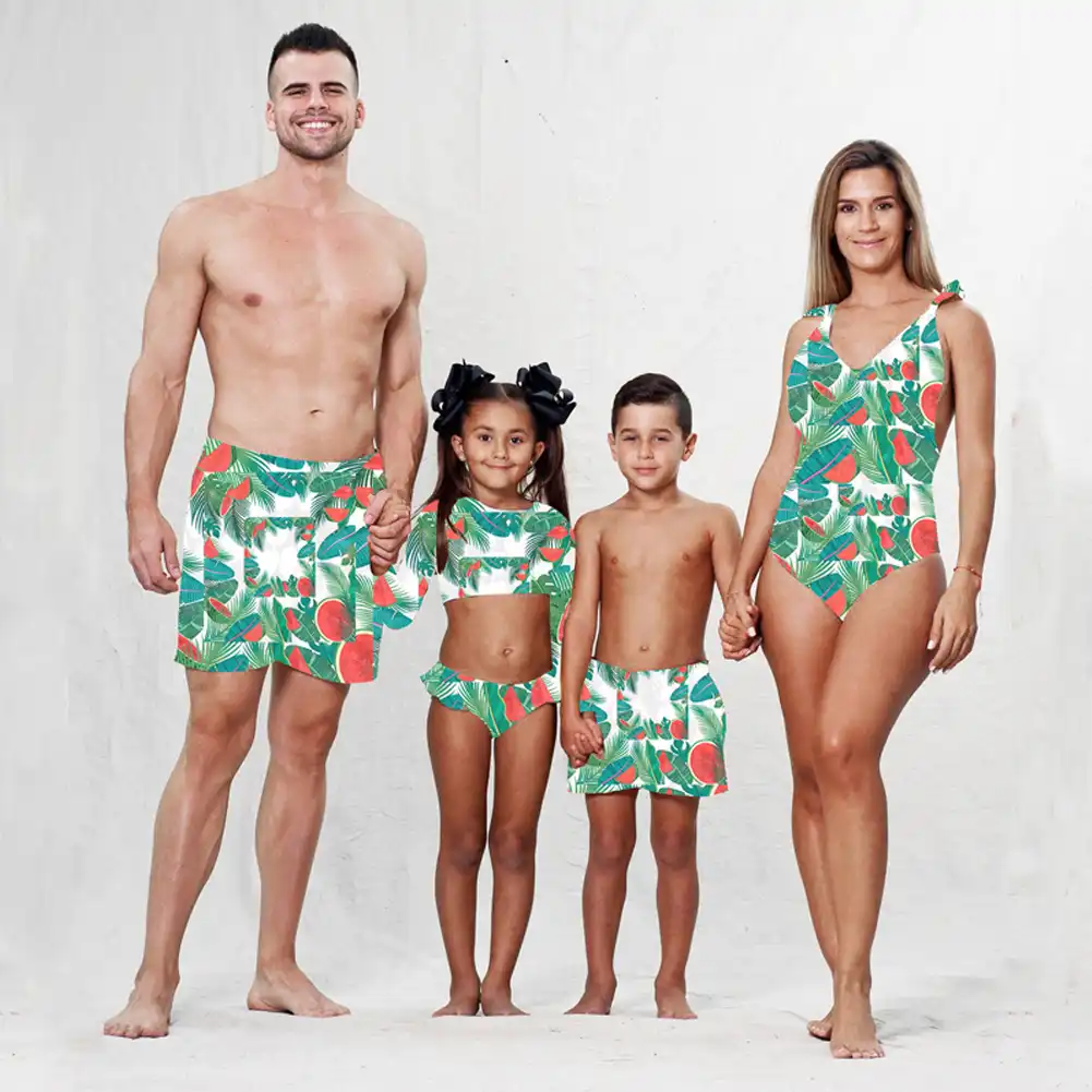 men and women matching bathing suits