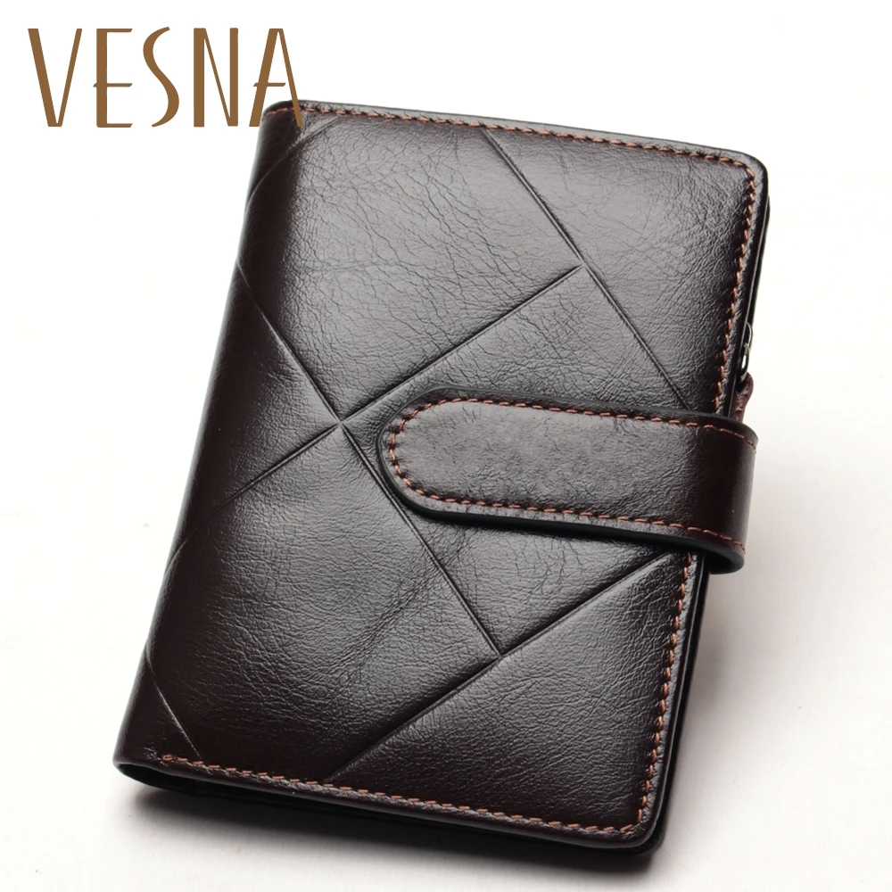 

Vesna Italy Trending Genuine Leather Men Wallets Removable Card ID Holders Short Plaid Male Organizer Bifold Wallets Coin Bag