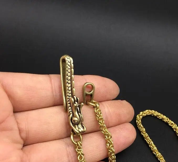 

Collectable Chinese Brass Carved Mythical Animals Dragon Head Chain Exquisite Small Pendant Statues