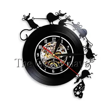 

Small Mouse Vintage Vinyl Record Wall Clock Little Mice Cartoon Pet Rat Kids Room Decor Animals Creature Wall Art Clock Watch