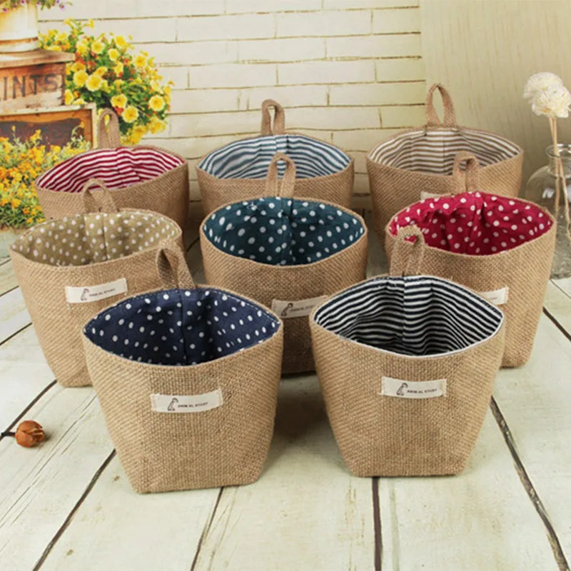 

cotton linen art flower pot small sack hanging jute cotton dot storage basket storage bag