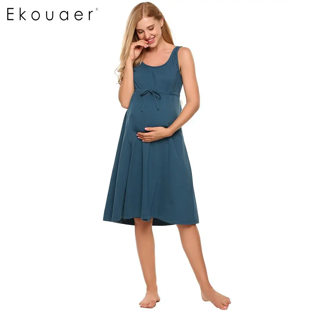 Ekouaer хлопковая ночная рубашка мягкие ночные рубашки для женщин с круглым вырезом