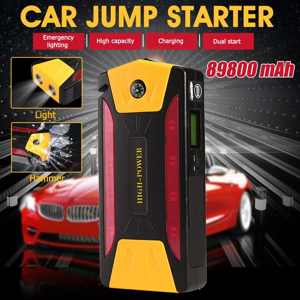 KROAK многофункциональный автомобильный стартер 89800mAh 12V 4USB 600A Портативный
