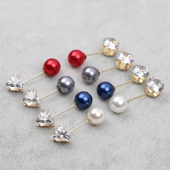 

50pcs Round Triangle Rhinestone Safety Hijab Pins Diamond Pearl Brooch Pin shawl cape scarf Clothing Buckles Crystal Lapel Pins
