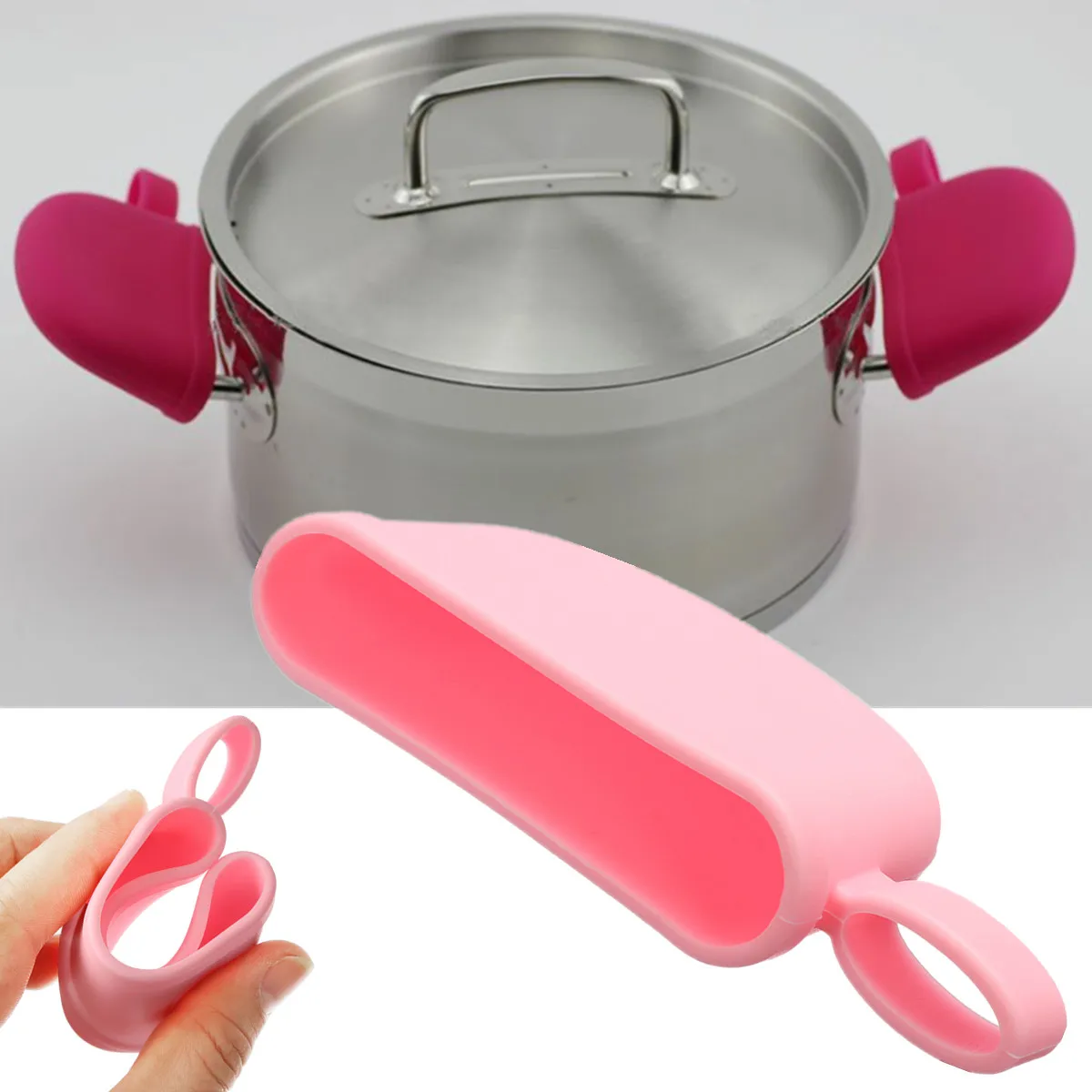 

Silicone Pot Handle Cover for Cookware Wok Soup Pot Durable Heat resistant Anti-skid Safe Saucepan Pan Pink -30-230 Temperature