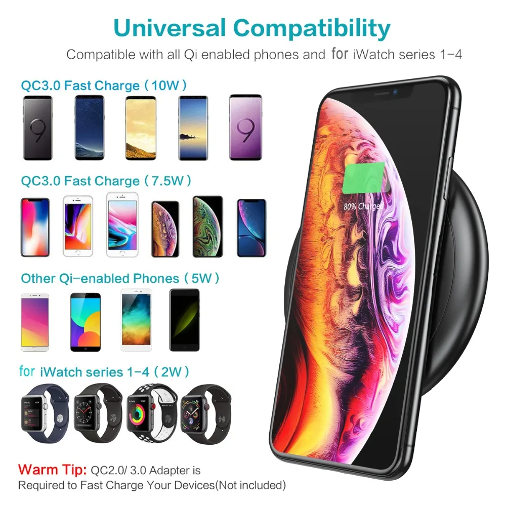 CASEIER 12 5 Вт QI Беспроводное зарядное устройство для iPhone 8 X XR XS MAX 2 в 1 быстрое Samsung S8 S9