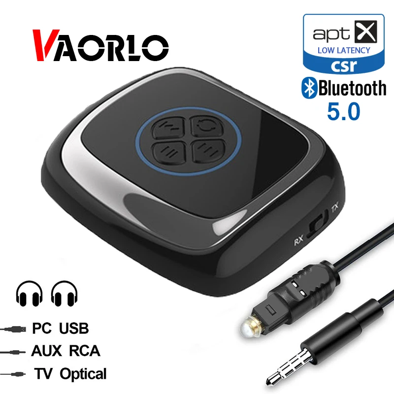 

VAORLO 5.0 Bluetooth Transmitter Receiver APTX HD Audio Wireless Adapter Optical SPDIF Toslink 3.5mm AUX Stereo Music For TV Car