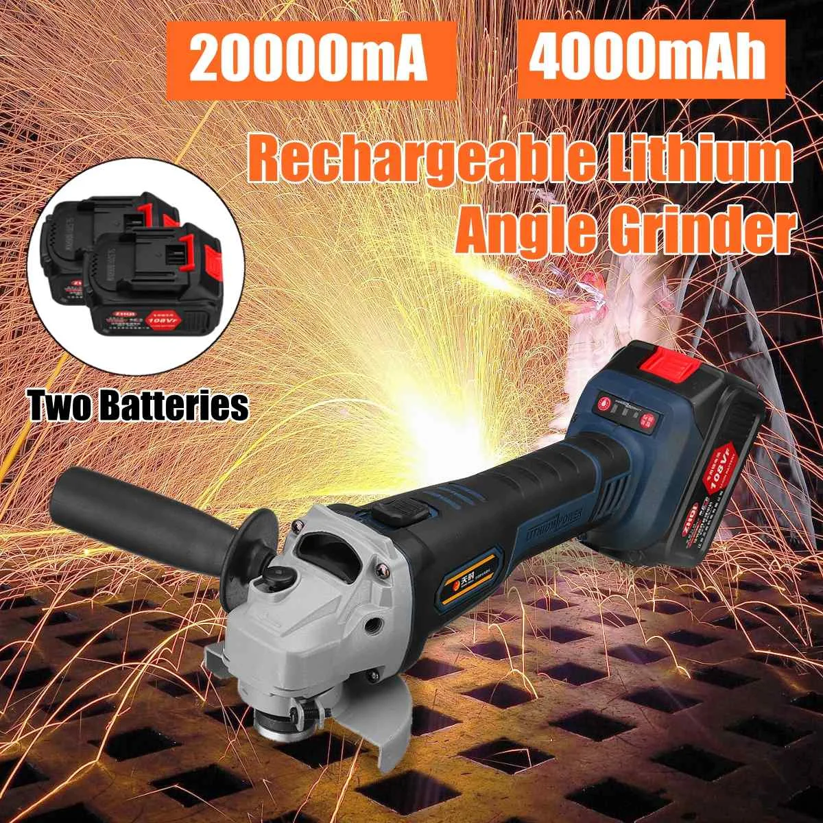 

110V~220V 108VF 4000mah 20000mA Cordless Electric Angle Grinder Polisher Machine + 2pcs 18V Battery