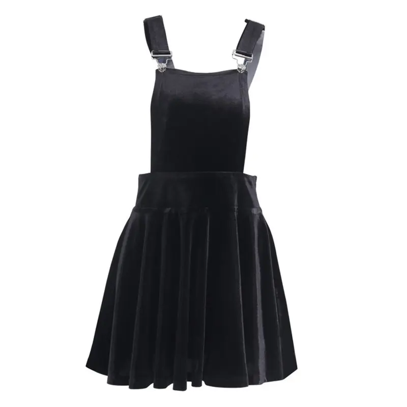 

Rosetic Women Mini Dresses Black Chic Gothic Cool Harajuku Streetwear Velvet Aline Suspenders Plain Casual Female Goth Dress