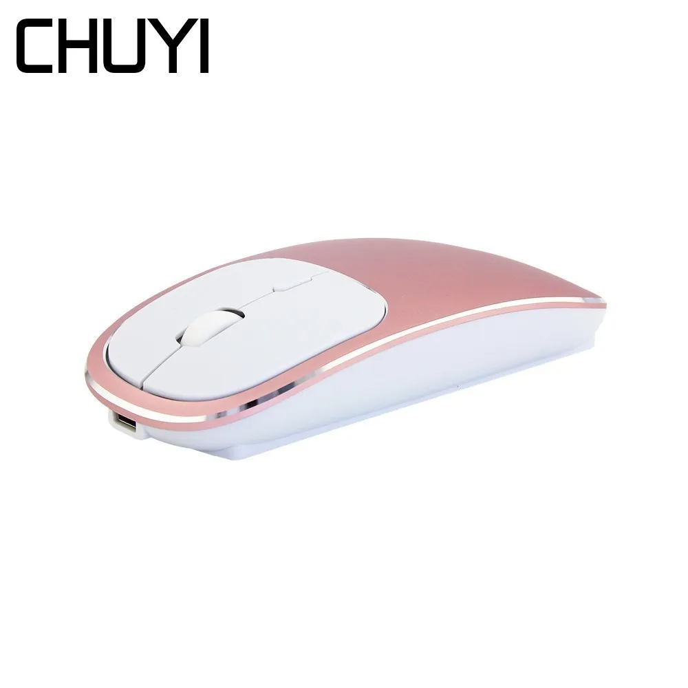 

CHUYI Wireless Mouse Rechargeable Silent Computer Mice 1600 DPI Ultra Thin Optical Aluminum Alloy Rose Gold Muase With Mouse Pad