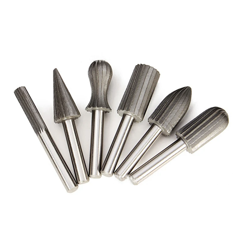 

6pcs/set 1/4'' Engraving Bit Milling Cutter Set HSS 6mm Round Shank Rotary Files for Metal Wood Stone Polishing