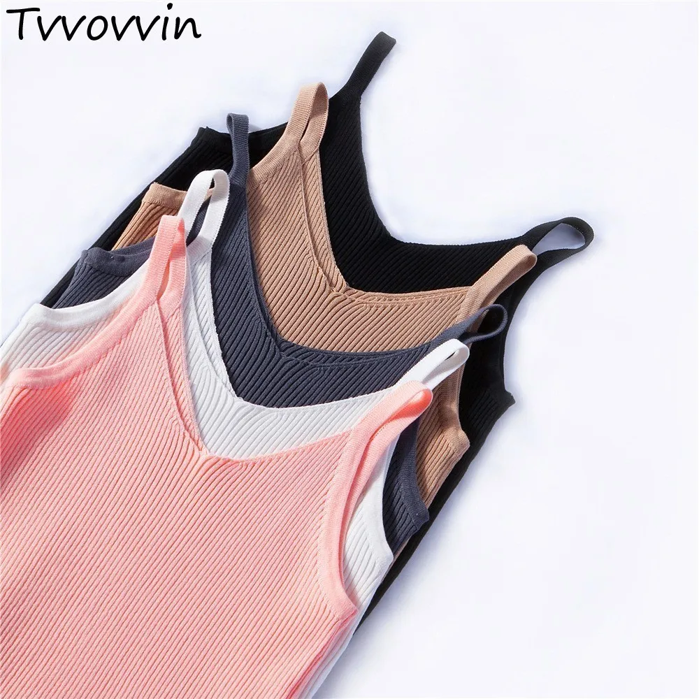 

TVVOVVIN Autumn Sexy Crop Knitted Tank Top Women Blouse Soft V Neck Tops Female Sleeveless Vest Casual Streetwear Camis Q945
