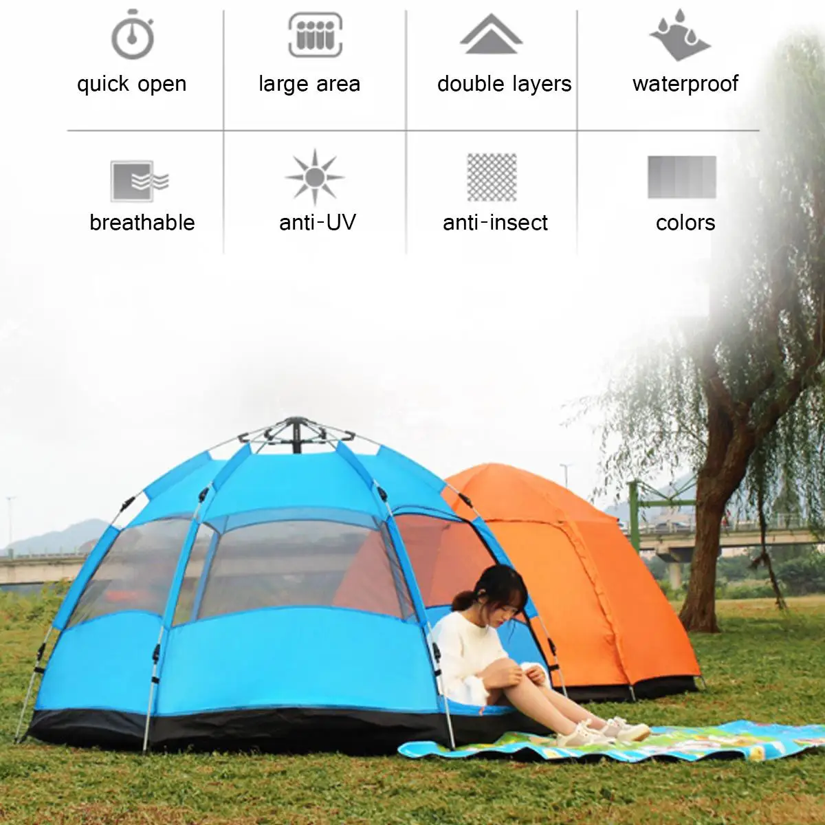 

3-5 Person Waterproof Quick Open Tent Outdoor Family Automatic Camping Tent Hiking Fishing Tourist Tent