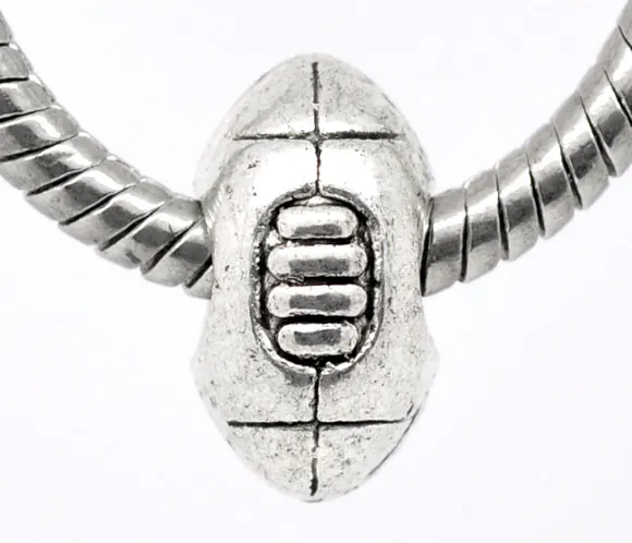 

Antique Silver Football /Rugby Ball European Charm Beads 14x9mm, sold per packet of 30 (B09777)