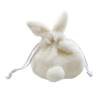 

1pc Plush Drawstring Bag Fluffy Lovely Rabbit Shape Makeup Tools Pouch Portable Cosmetic Bag Drawstring Pouch For Girls Women