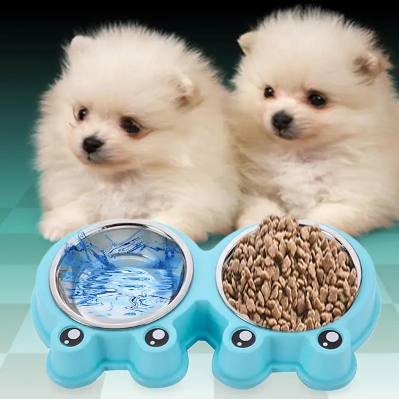 

Stainless Steel Pets Double Bowls Non-Slip Dog Puppy Cats Food Water Feeder