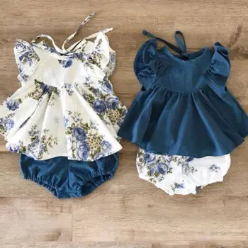 

Pudcoco Newborn Infant Kids Baby Girl Floral Short Sleeve Tops Dress + Navy Blue Solid Shorts Clothes Outfits Set