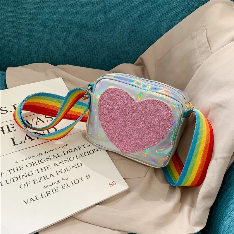 Bolso de mano para niñas, bolso de hombro para niños, bolso cruzado con arco iris láser para niños