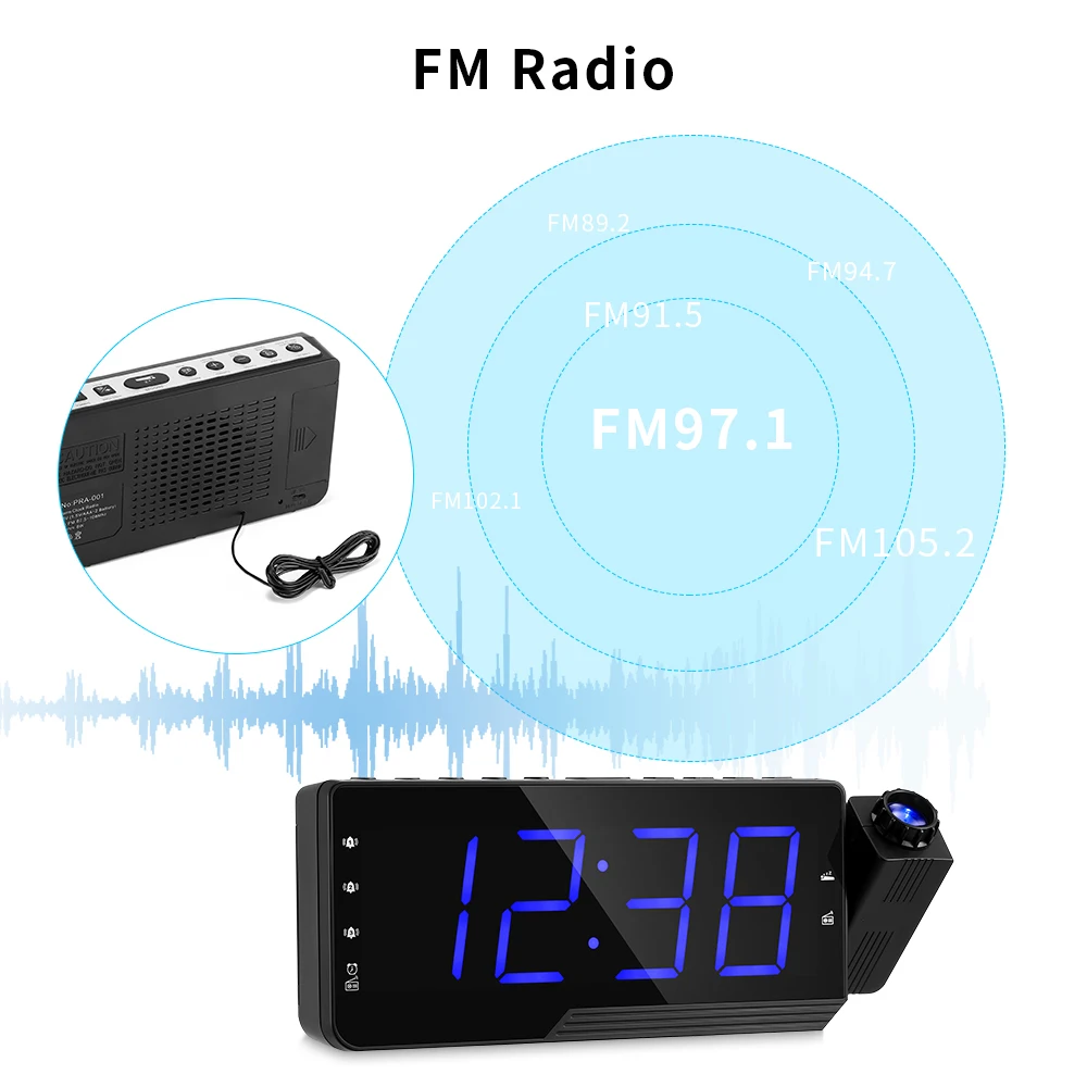 Reloj despertador de Radio Digital proyección temporizador temperatura pantalla Led Cable de carga 